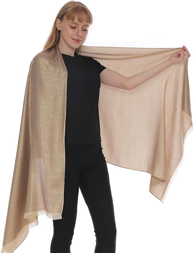 LMVERNA Women's Sparkling Metallic Soft Pashmina Shawls and Wraps Scarf in Solid Colors