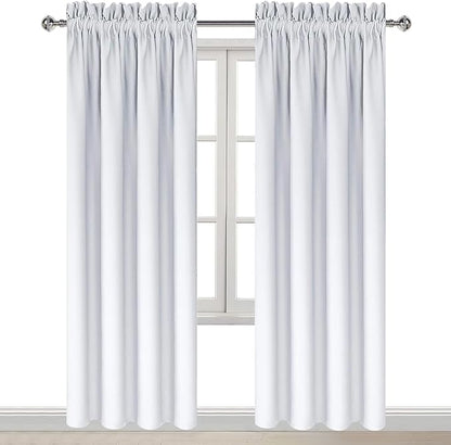 DWCN Blackout Curtains for Bedroom – Thermal Insulated Room Darkening Drapes for Living Room, Greyish White, W 42 x L 84 Inch, Set of 2 Rod Pocket Curtain Panels