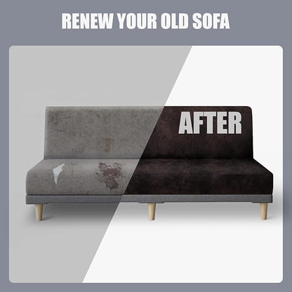 molasofa Leather Like Stretch Futon Slipcover Armless Futon Bed Sofa Cover Furniture Protector with Elastic Bottom, Soft and Washable Futon Cover for Sofa Bed Stay in Place（Larger，Chocolate）