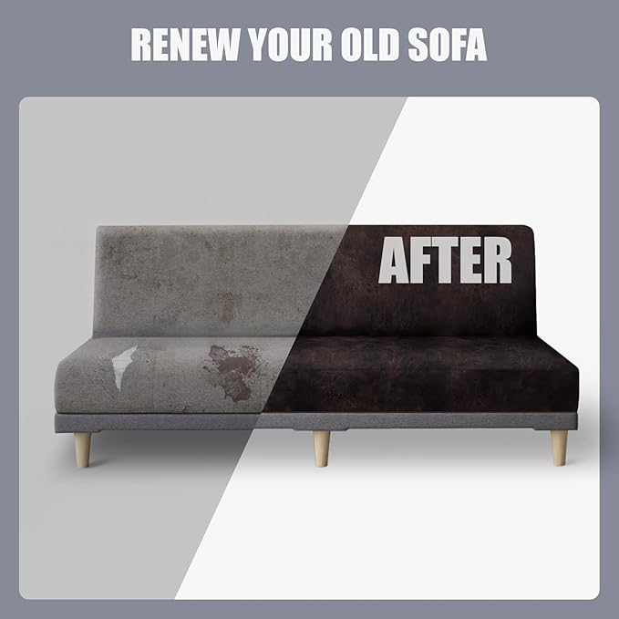 molasofa Leather Like Stretch Futon Slipcover Armless Futon Bed Sofa Cover Furniture Protector with Elastic Bottom, Soft and Washable Futon Cover for Sofa Bed Stay in Place（X Larger，Chocolate）