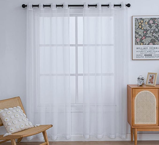 PI Sheer White Curtains 84 Inches Length,Grommet Top Voile Textured Window Treatment for Bedroom/Living Room 2 Panels(W42XL84,White)