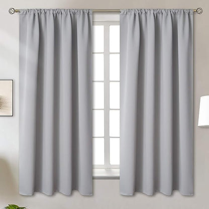 BGment Rod Pocket Room Darkening Curtains for Bedroom - Thermal Insulated Blackout Curtain Drapes for Living Room, 52 x 63 Inch, 2 Panels, Light Grey