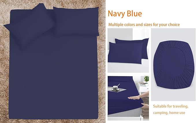 Queen Air Mattress Sheets - 3 Pieces Queen Sheets Sets 16 to 23 inch - Inflate Without Disassembly Convenient & Firm Easy to use Air Mattress (Navy Blue, Full)
