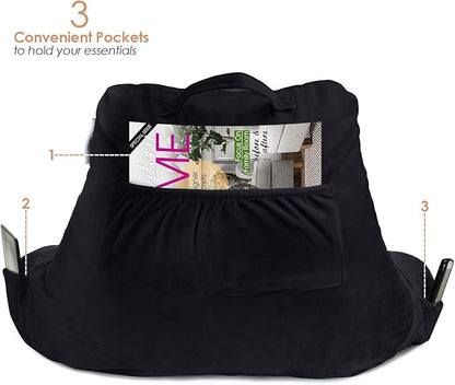 Nestl Reading Pillow with Shredded Memory Foam, Designed for Sitting Up in Bed and Couch, Back and Arms Adjustable Support for Adult & Teens Backrest Pillows for Reading, with Washable Cover Black