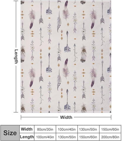Boho Tribe Blanket, Bohemian Aztec Ethnic Tribe Native Tribal Arrows Feathers Print Pattern Throw Blanket for for Chair Bed Sofa Couch 40"x50"
