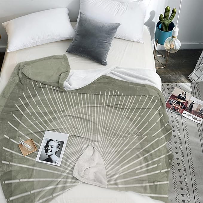 Boho Moss Green Sunrise Mid Century Throws Blankets Modern Abstract Decorative Blankets Boho Minimalist Geometric Aesthetic Soft Warm Bed Bedding Blankets for Couch Bedroom Office 50"x60"