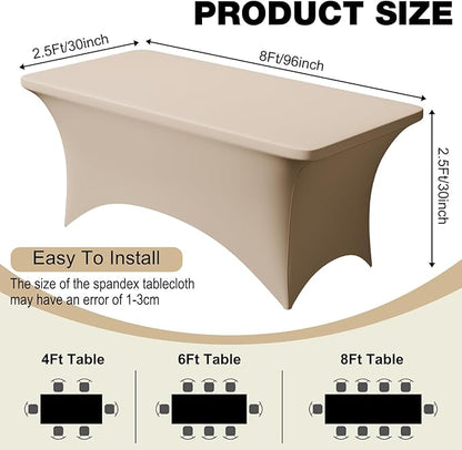 Trlyc 1 Pack 8FT Spandex Table Cloth - 96 x 30 Inch Rectangular Stretch Tablecloth, Wrinkle Resistant Scretch Table Cover for Wedding, Party, Banquet, Picnic, Outdoor Decoration (1Pcs,Champagne)