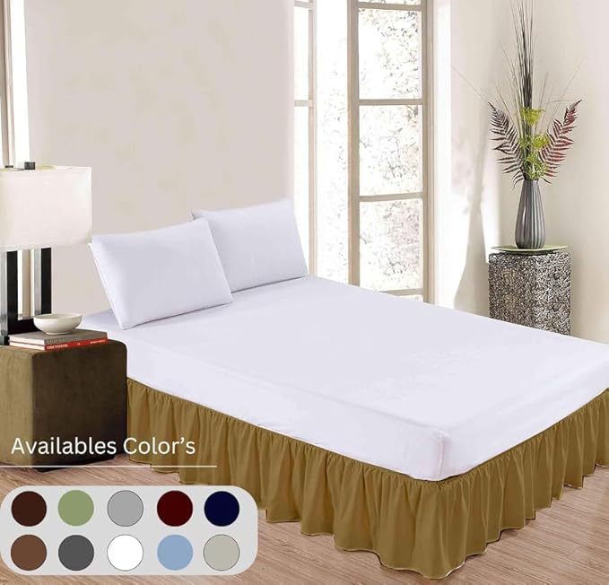 Ruffle Bed Skirt with Split Corners, Microfiber Dust Ruffled for a Perfectly Tailored Bedding Ensemble, Wrinkle and Fade Free, Easy Fit, Full Size 15 Inch Drop, Taupe