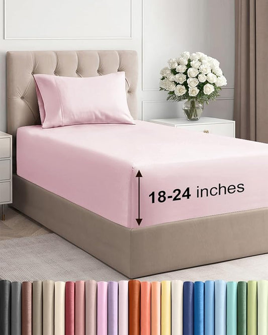 Extra Deep Pocket Twin Sheets - 3 Piece Breathable & Cooling Bed Sheets - Hotel Luxury Bed Sheet Set - Soft, Wrinkle Free & Comfy - Easily Fits Extra Deep Mattresses - Deep Pocket Lavender Pink Sheets