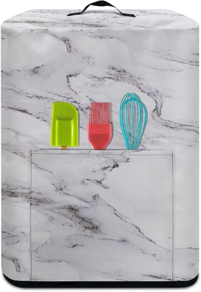 Air Fryer Cover Dust Cover, Dust Protection Insulated Kitchen Appliance Cover with Top Handle and Front Pockets for Women Gift, White Marble