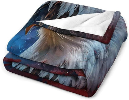 American Flag Bald Eagle Throw Blanket Patriotic Print Blankets Gifts Couch Sofa Bed Stuff Decor Soft Cozy Fleece Plush Flannel Bedding for Lover Men Women Adults 60"x80"
