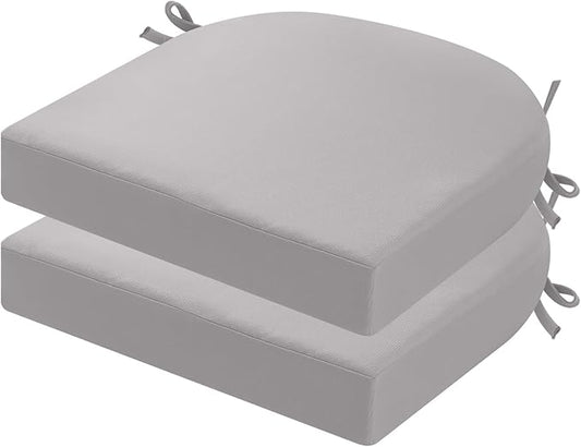 idee-home Outdoor Chair Cushions Set of 2, Thick 17" x 17" x 3" Outdoor Seat Cushion Patio Furniture Waterproof with Ties, Patio Chair Pads Dining Silver Grey