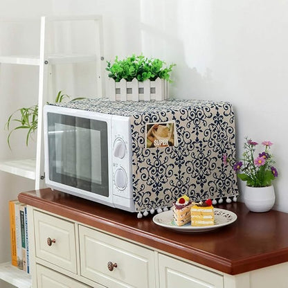 AKOAK 1 Pack 30cm x 90cm/11.81" x 35.43" Household Kitchen Microwave Dust Cover Cotton Linen Oven Cover with Storage Bag Home Decoration Accessories (Blue and White Porcelain)