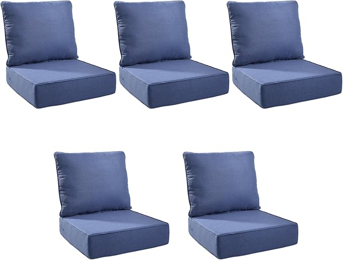 Outdoor Cushion Set for Furniture Patio Furniture, UV Resistant, Water Resistant - 6 Inch Thick Foam Garden Cushions– 22x24 Inch Patio Seat Covers for Chair/Sofa/Couch | Blue | 5-Pack |