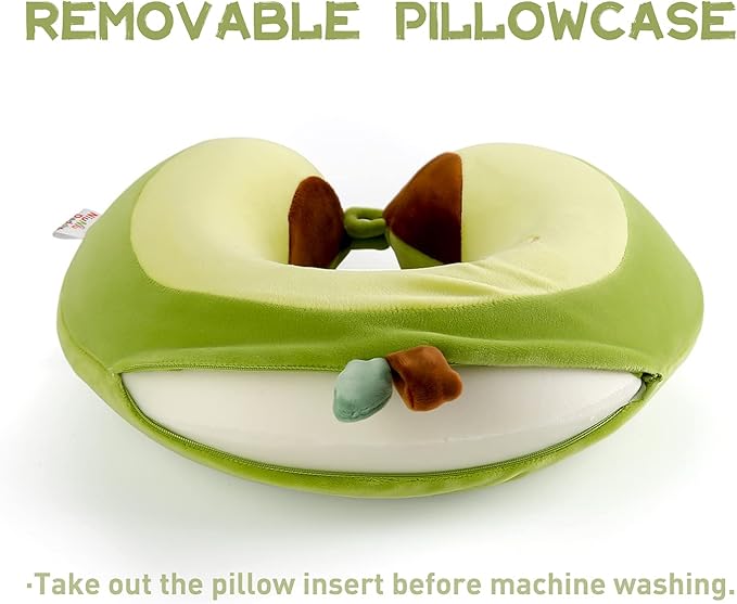 Niuniu Daddy Avocado Kids Travel Neck Pillow for 3-8 Years Old, Soft Memory Foam Cervical Neck Support Pillow for Sleeping Airplane Road Car Essentials for Long Trip Travel Toddlers Boys Girls