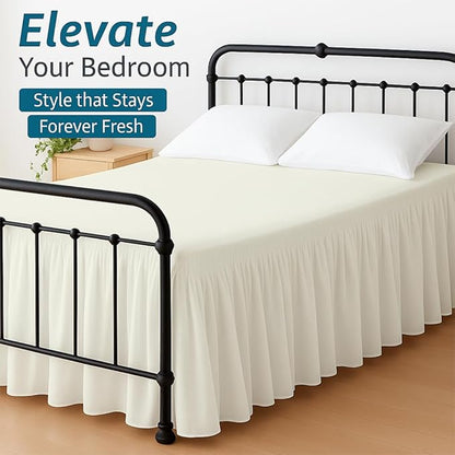 Shreem Linen Ruffled Bed Skirt with Split Corners, Gathered Style, 100% Microfiber, 24-Inch Drop, Dust Ruffle Bedskirt with Platform, Full-XL, Ivory