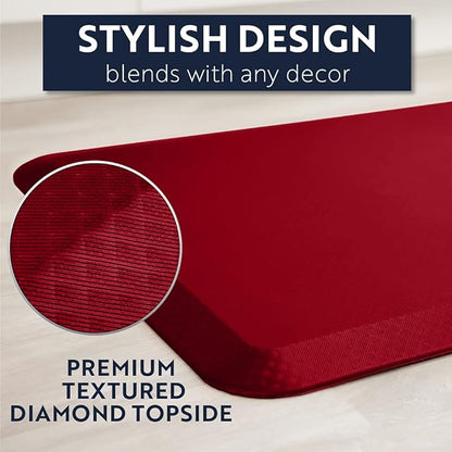 KANGAROO Thick Ergonomic Anti Fatigue Mats for Kitchen Floor, 70x24 Runner, Cushioned Standing Office Desk Mat, Waterproof Scratch Resistant Topside, Supportive All Day Comfort Padded Foam Rugs, Red