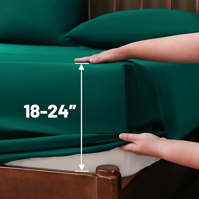 Extra Deep Pocket Queen Sheets 18-24 Inch 100% Egyptian Cotton 1000 Thread Count Sateen Weave Soft Breathable 4 Pieces（Queen,Dark Green）