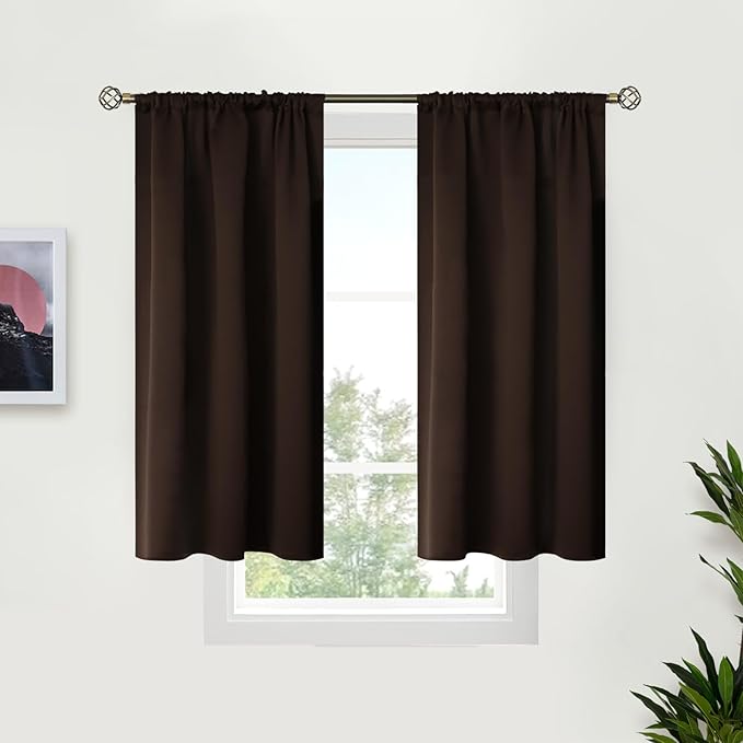 BGment Short Blackout Curtains for Bedroom 40 Inches Long - Thermal Insulated Room Darkening Curtain for Kitchen, Brown, 34 x 40 Inch, 2 Panels