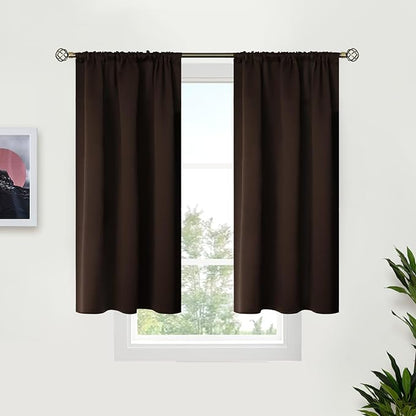 BGment Short Blackout Curtains for Bedroom 40 Inches Long - Thermal Insulated Room Darkening Curtain for Kitchen, Brown, 34 x 40 Inch, 2 Panels