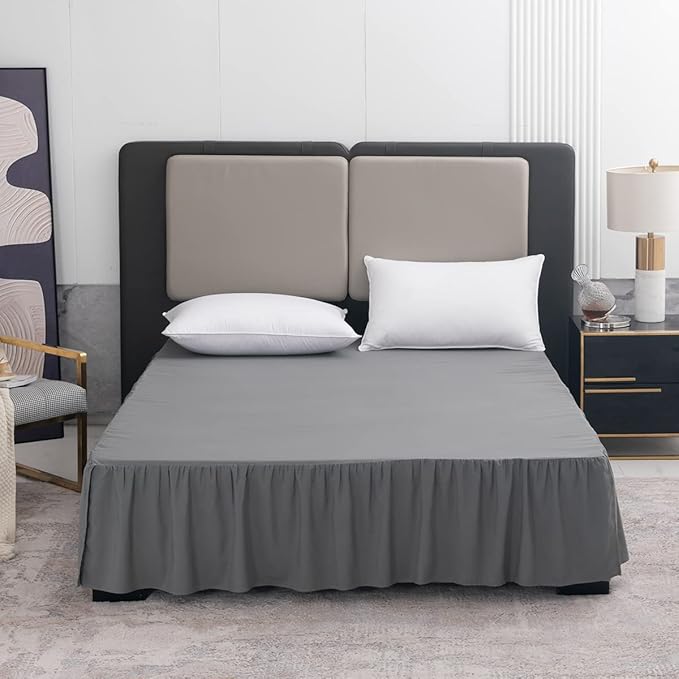 TSUTOMI Bed Skirt Full Size Ruffled Bed Skirt with Split Corners, 14 Inch Drop Dust Ruffle Bed Skirts with Platform, Gathered Style, 100% Microfiber, Grey
