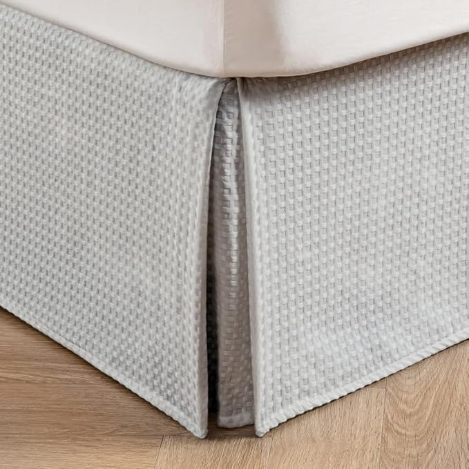 MIYE Pleated Waffle Weave Bed Skirt, Tailored Dust Ruffle 12 Inch Drop Easy Fit, Machine Washable (Light Grey, Twin - 12" Drop)