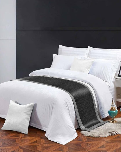 Greece Key Design Black White Bed Runners for Bedroom Hotel,Decorative Bedding Scarf Vintage Burlap Linen Bed End Blanket Bedding Runner Scarves for Full Size Bed,83x20in