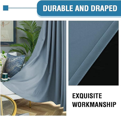 H.VERSAILTEX 100% Blackout Curtains for Bedroom Thermal Insulated Blackout Curtains 45 inch Long Heat and Full Light Blocking Window Drapes for Living Room with Black Liner 2 Panels, Stone Blue
