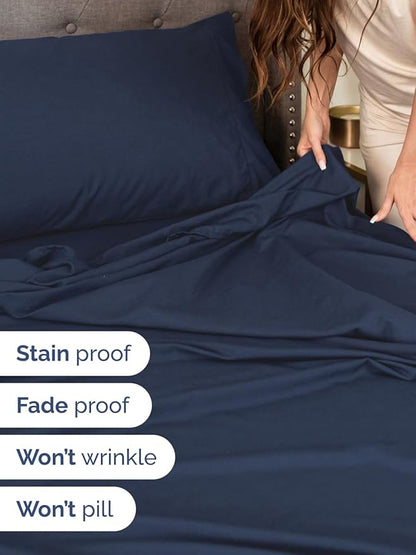 Extra Deep Pocket Queen Sheet Set - 4 Piece Breathable & Cooling Bed Sheets - Hotel Luxury Sheet Set - Soft, Wrinkle Free and Comfy - Easily Fits Extra Deep Mattresses - Deep Pocket Navy Blue Sheets