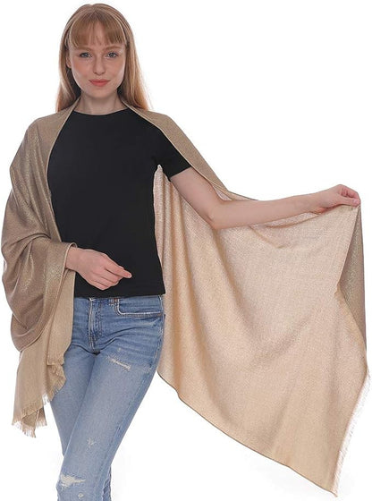 LMVERNA Women's Sparkling Metallic Soft Pashmina Shawls and Wraps Scarf in Solid Colors