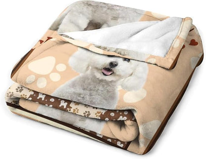 Bichon Frise Dog Print Blanket Best Dog Pet Animal Throw Blankets for Couch Sofa Stuff Decor Gifts Lightweight Soft Cozy Fleece Plush Warm Flannel Bedding for Lover Man Woman Teen Adults 60"x80"
