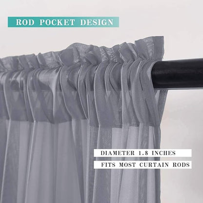 MIULEE 2 Panels Kitchen Tiers Half Window Sheer Curtains Rod Pocket Translucent Voile Drapes for Kitchen Bathroom Small Windows 29 by 24 Inch Dark Grey