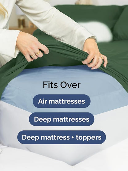 Extra Deep Full Sheet Set - 6 Piece Breathable and Cooling Sheets - Hotel Luxury Bed Sheets Set - Easy Fit - Soft, Wrinkle Free and Comfy Sheets Set - Emerald Green Sheet Set with Extra Deep Pockets