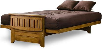Nirvana Futons Brentwood Tray Arm Futon Sofabed Set - Full Frame, 8" Microfiber Fudge Mattress, Heritage Finish