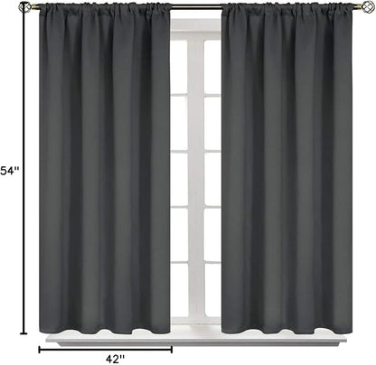 BGment Dark Grey Blackout Curtains 54 Inches Length for Bedroom - Short Thermal Insulated Drapes Room Darkening Blinds with Rod Pocket Privacy for Basement Bathroom, 42 x 54 Inch, 2 Panels