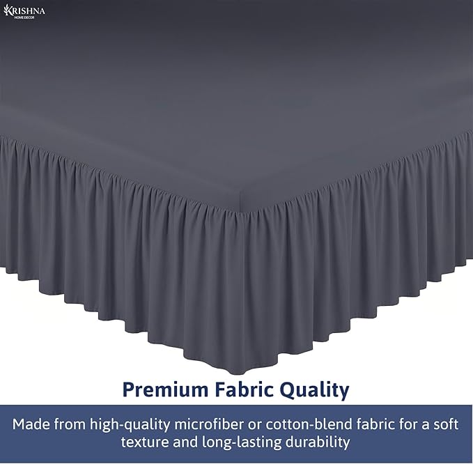 KRISHNA Ruffled Bed Skirt with Split Corners Twin, 100% Microfiber Hotel Quality, 24 Inch Drop Dust Ruffle Gathered Bedskirt with Platform, 39" x 75", Dark Grey