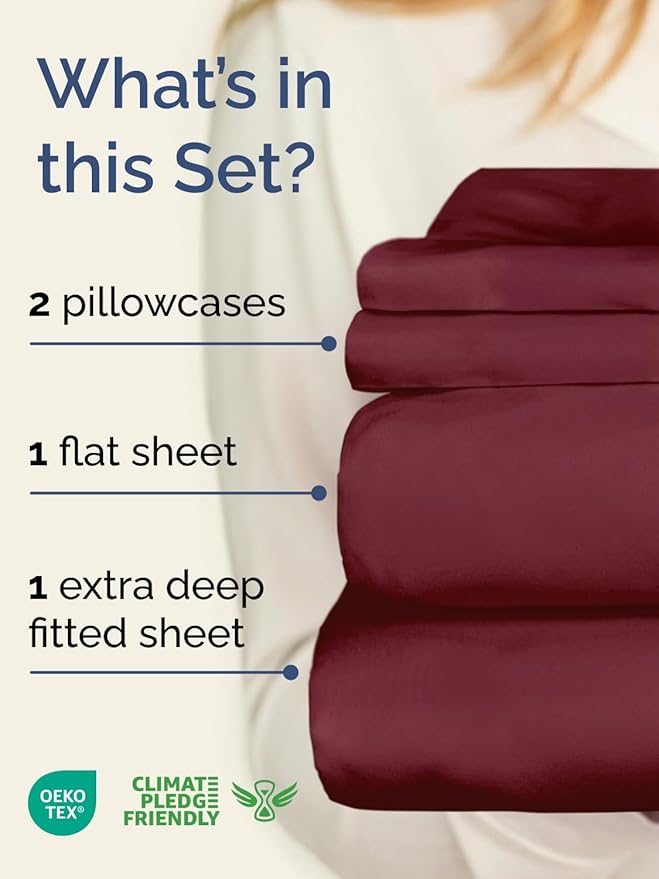 Extra Deep Pocket Full Sheets - 4 Piece Breathable & Cooling Bed Sheets - Hotel Luxury Bed Sheet Set - Soft, Wrinkle Free & Comfy - Easily Fits Extra Deep Mattresses - Deep Pocket Burgundy Sheets Set