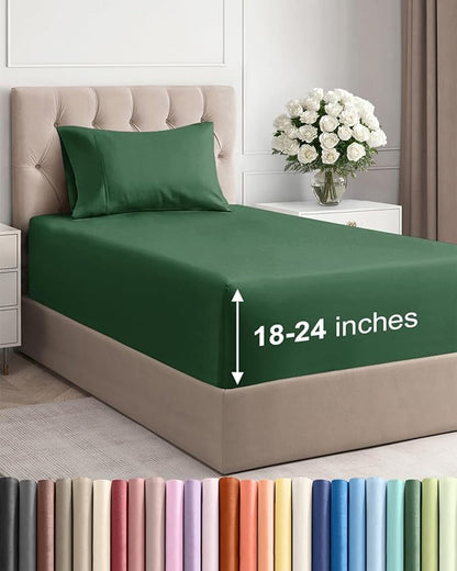 Extra Deep Pocket Twin XL Sheets - 3 Piece Breathable & Cooling Bed Sheets - Hotel Luxury Bed Sheet Set - Soft, Wrinkle Free & Comfy - Easily Fits Extra Deep Mattresses - Emerald Green Sheets Set