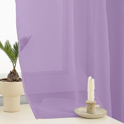 Sheer Curtains 72 Inches Long 2 Panels, Rod Pocket Short Curtain for Kitchen, Bedroom, Cafe Window(Lavender 38" W x 72" L)