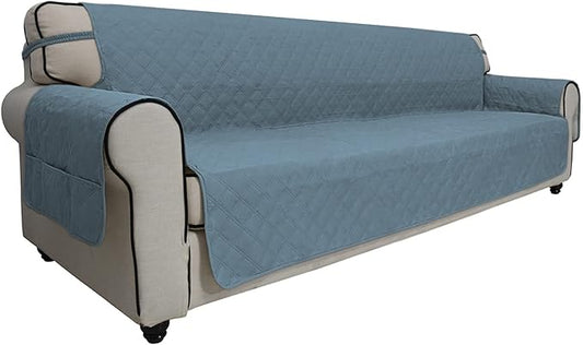 Easy-Going Sofa Slipcover Waterproof Sofa Cover Couch Cover for 4 Cushion Couch with Elastic Straps Washable Non-Slip Furniture Protector Cover for Pets, Dogs, Cat (XX-Large, Light Blue)