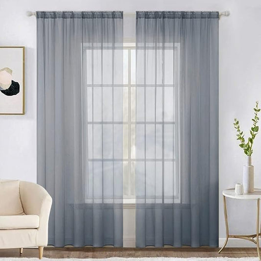 MIULEE 2 Panels Solid Color Sheer Window Curtains Elegant Window Voile Panels/Drapes/Treatment for Bedroom Living Room (54X90 Inches Dark Grey)