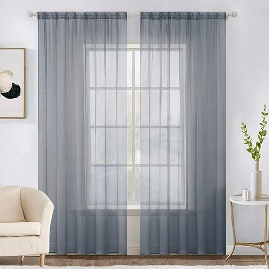 MIULEE 2 Panels Solid Color Sheer Window Curtains Elegant Window Voile Panels/Drapes/Treatment for Bedroom Living Room (54X96 Inches Dark Grey)
