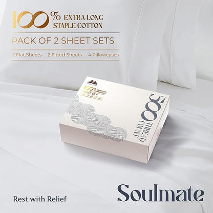 Mayfair Linen 100% Egyptian Cotton 2 Pack King Sheet Set - Luxury 500 Thread Count Cotton Sheets King Size (8 PC, Silver Grey), Soft, Cooling, Sateen Weave, 16" Deep Pocket Hotel Quality Bed Sheet Set