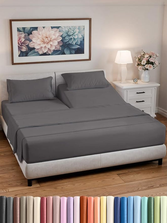 Split California King Bed Sheet Set - 5 Piece Split California King Size Sheets – Ultra-Soft & Wrinkle Free - Fits 8” to 16" Mattress w/ Deep Pockets - Breathable & Cooling Luxury Bedding – Dark Grey