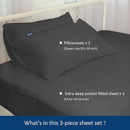 Moonsea Extra Deep Pocket Queen Sheet Sets for Air Mattress - Deep Pocket Sheets Queen Size Sets - Sheets with Pocket on Side - Easily Fits Extra Deep 16 in to 24 in Pillow Top (Black)