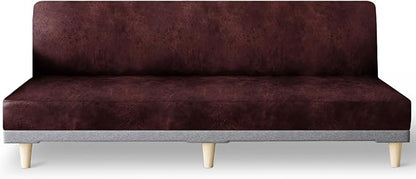 molasofa Leather Like Stretch Futon Slipcover Armless Futon Bed Sofa Cover Furniture Protector with Elastic Bottom, Soft and Washable Futon Cover for Sofa Bed Stay in Place（X Larger，Red）
