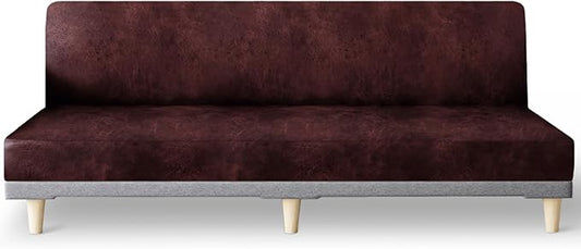 molasofa Leather Like Stretch Futon Slipcover Armless Futon Bed Sofa Cover Furniture Protector with Elastic Bottom, Soft and Washable Futon Cover for Sofa Bed Stay in Place（X Larger，Red）