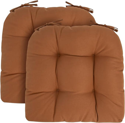 Outdoor Chair Cushions 19 x19 Inch,Water Resistant Tufted Seat Cushions 19",Reversible,Weather Resistant,Rounded Back Wicker Chair Cushion for Patio Garden Furniture(Caramel Orange)