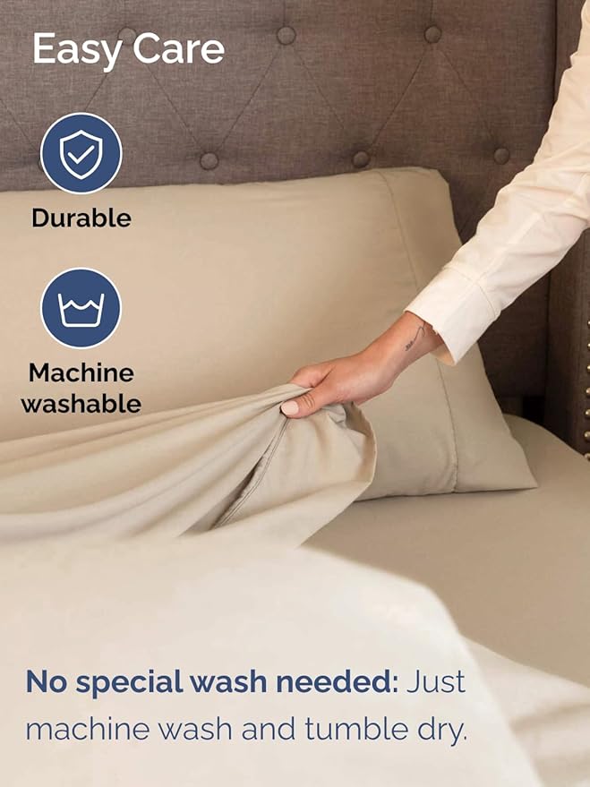 Extra Deep Pocket Split King Sheets - 5 Piece Breathable & Cooling Bed Sheets - Hotel Luxury Bed Sheet Set - Soft, Wrinkle Free & Comfy - Easily Fits Extra Deep Mattresses - Deep Pocket Cream Sheets