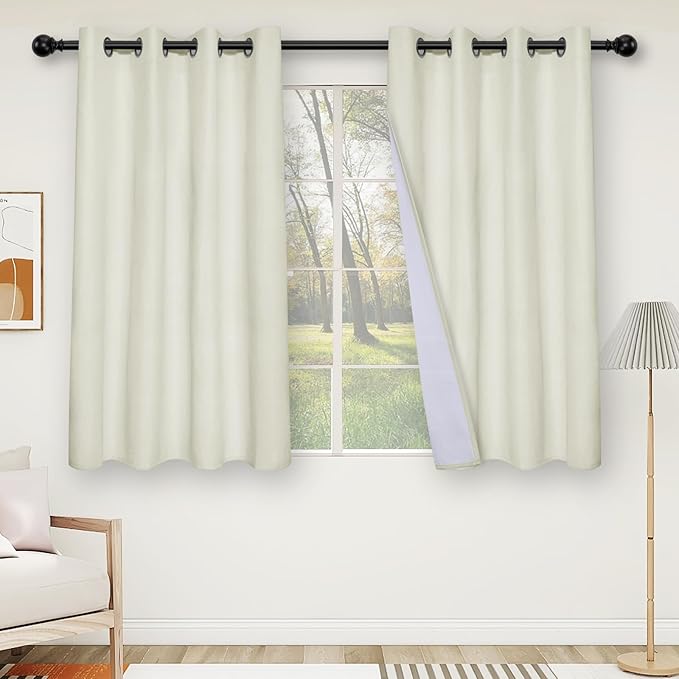 Easy-Going Linen Look 100% Blackout Curtain 52x63 Inch Window Curtain Drapes for Bedroom, Living Room Thermal Insulated Room Darkening (Set of 2 Panels, Ivory)
